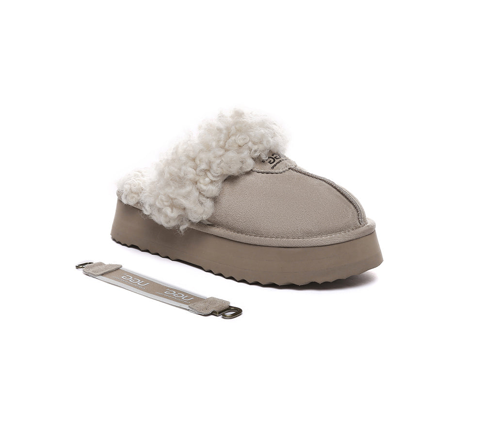 AUSTRALIAN SHEPHERD® 2-Way Style UGG Slippers Women Removable Strap Slingback Platform Waffle Curly