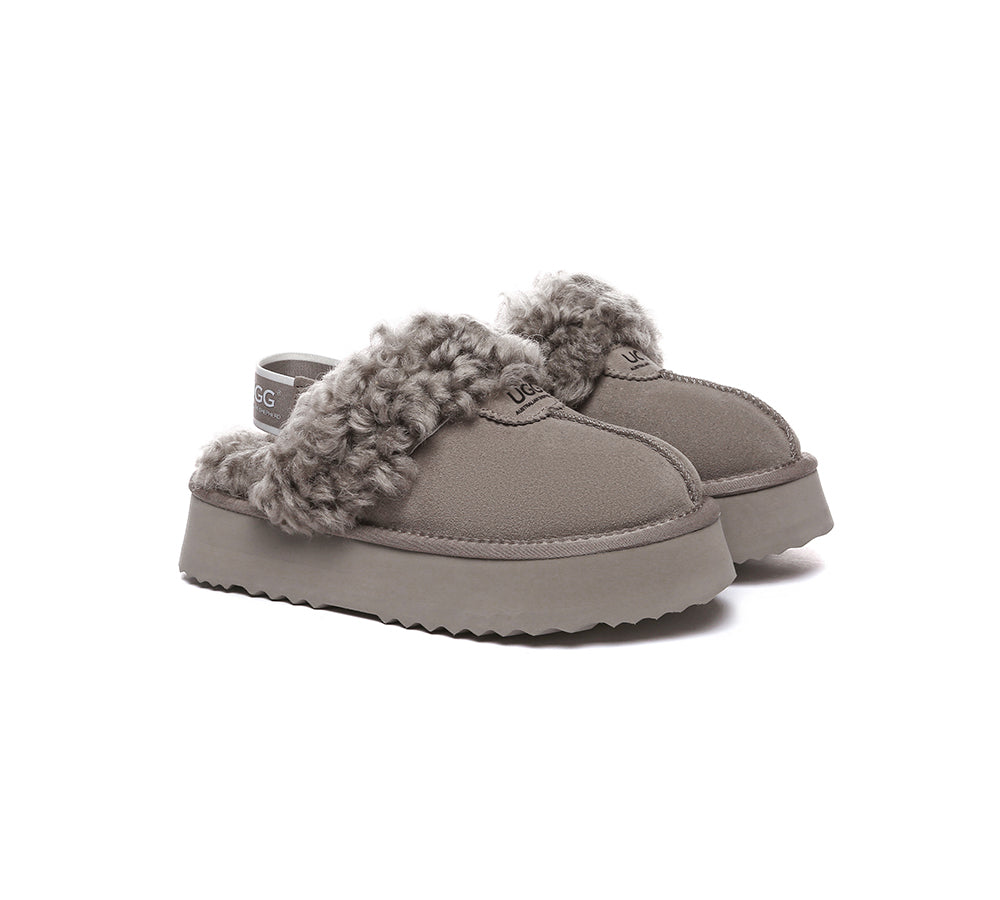 AUSTRALIAN SHEPHERD® 2-Way Style UGG Slippers Women Removable Strap Slingback Platform Waffle Curly
