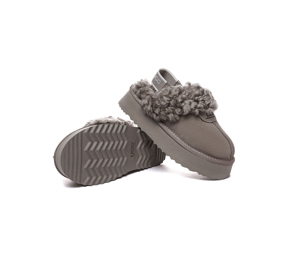 AUSTRALIAN SHEPHERD® 2-Way Style UGG Slippers Women Removable Strap Slingback Platform Waffle Curly