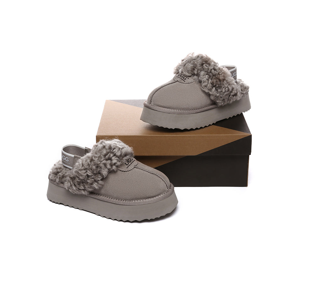 AUSTRALIAN SHEPHERD® 2-Way Style UGG Slippers Women Removable Strap Slingback Platform Waffle Curly