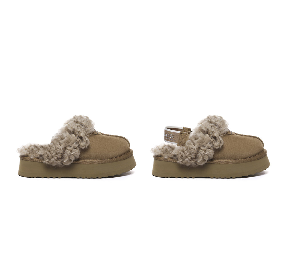 AUSTRALIAN SHEPHERD® 2-Way Style UGG Slippers Women Removable Strap Slingback Platform Waffle Curly
