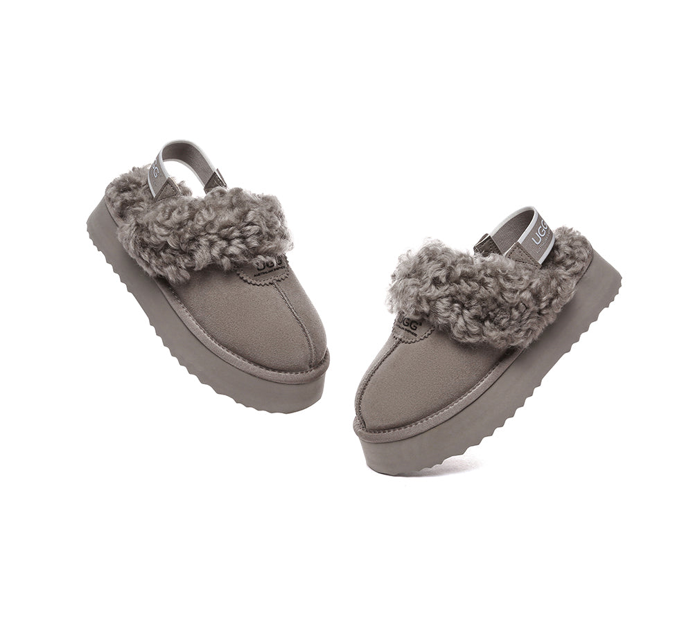 AUSTRALIAN SHEPHERD® 2-Way Style UGG Slippers Women Removable Strap Slingback Platform Waffle Curly
