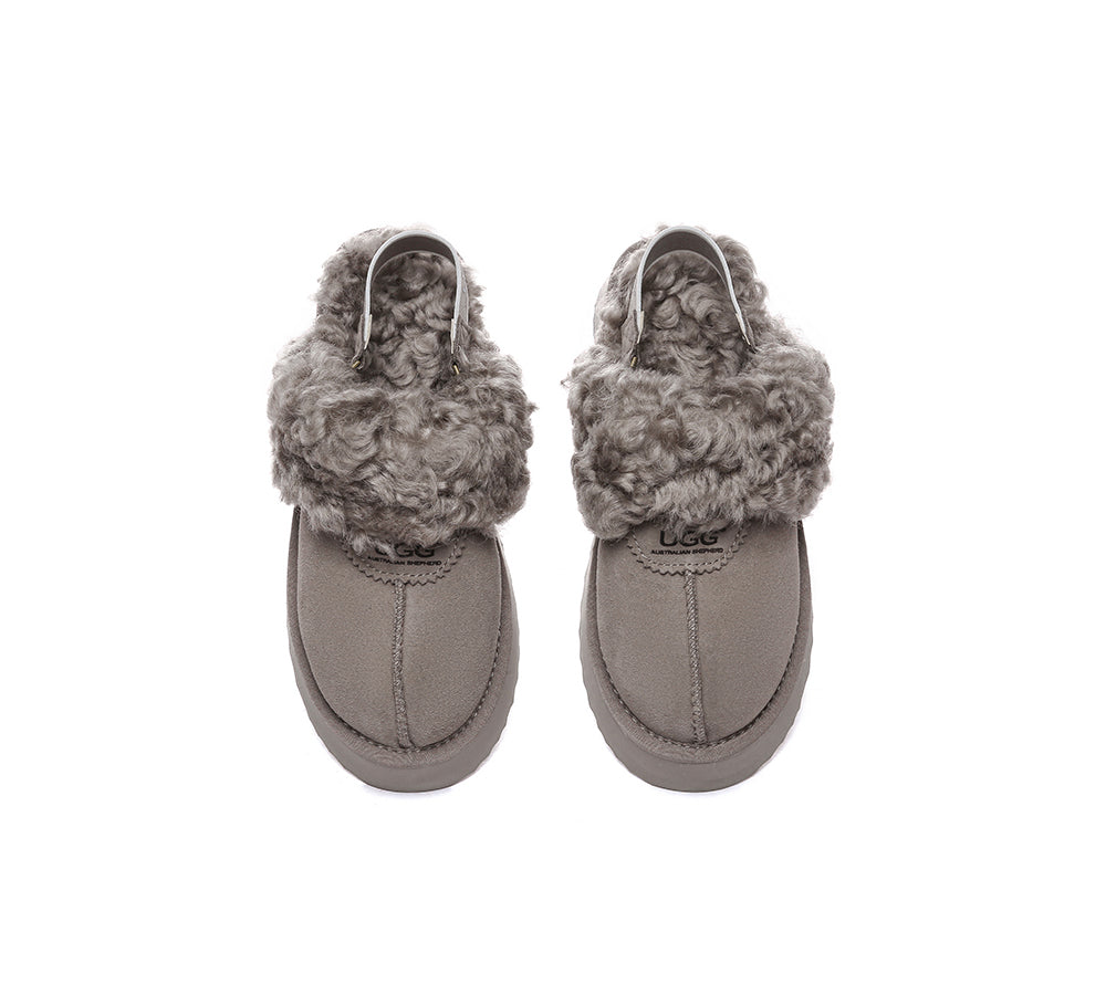 AUSTRALIAN SHEPHERD® 2-Way Style UGG Slippers Women Removable Strap Slingback Platform Waffle Curly