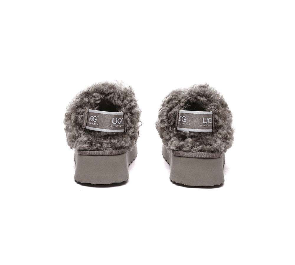 AUSTRALIAN SHEPHERD® 2-Way Style UGG Slippers Women Removable Strap Slingback Platform Waffle Curly