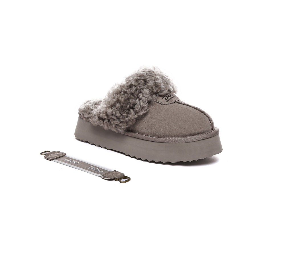 AUSTRALIAN SHEPHERD® 2-Way Style UGG Slippers Women Removable Strap Slingback Platform Waffle Curly