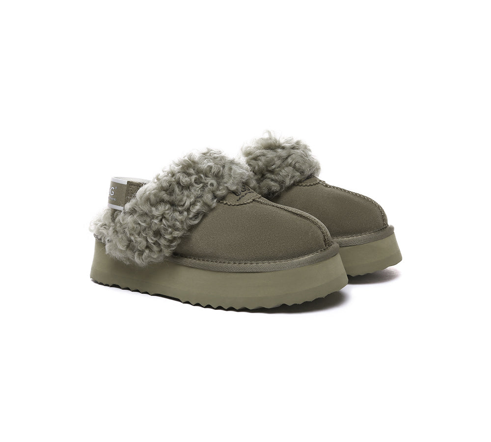 AUSTRALIAN SHEPHERD® 2-Way Style UGG Slippers Women Removable Strap Slingback Platform Waffle Curly