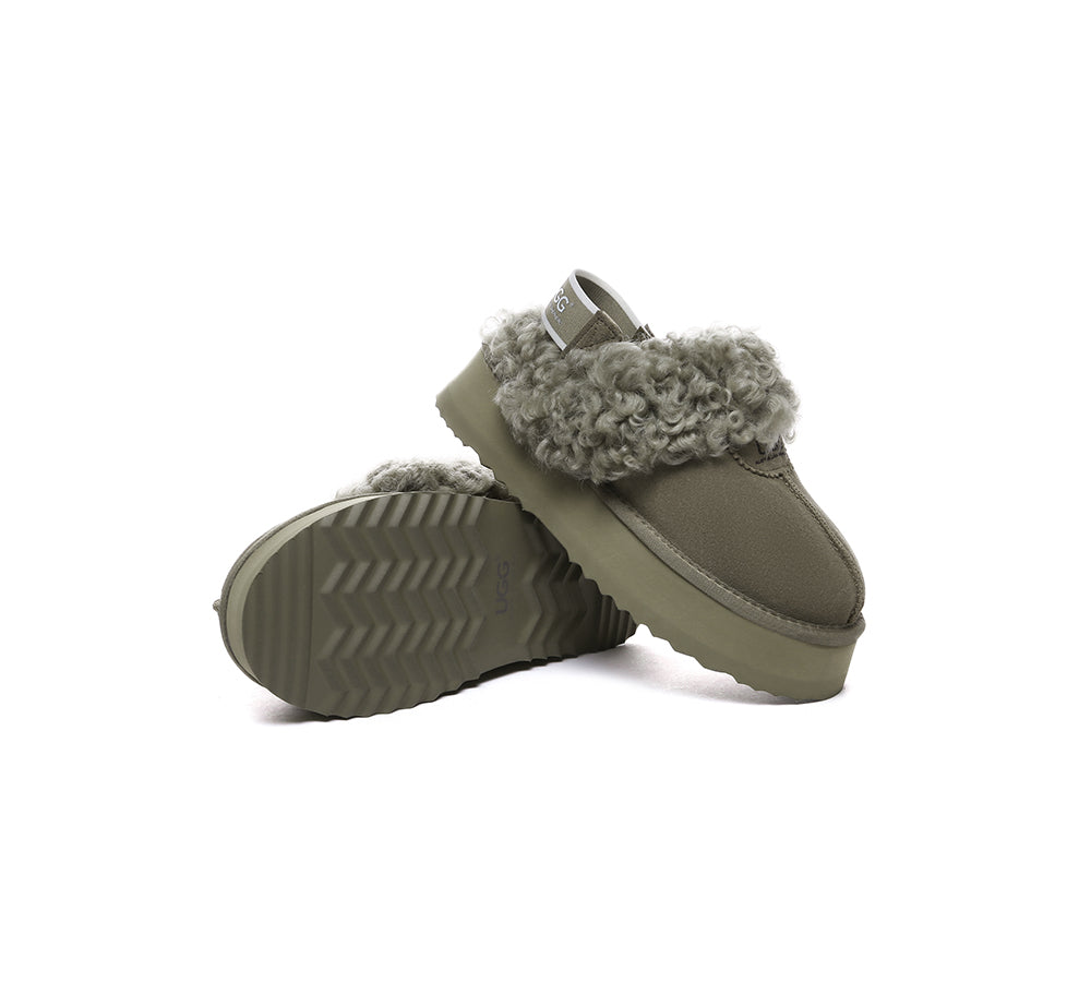 AUSTRALIAN SHEPHERD® 2-Way Style UGG Slippers Women Removable Strap Slingback Platform Waffle Curly