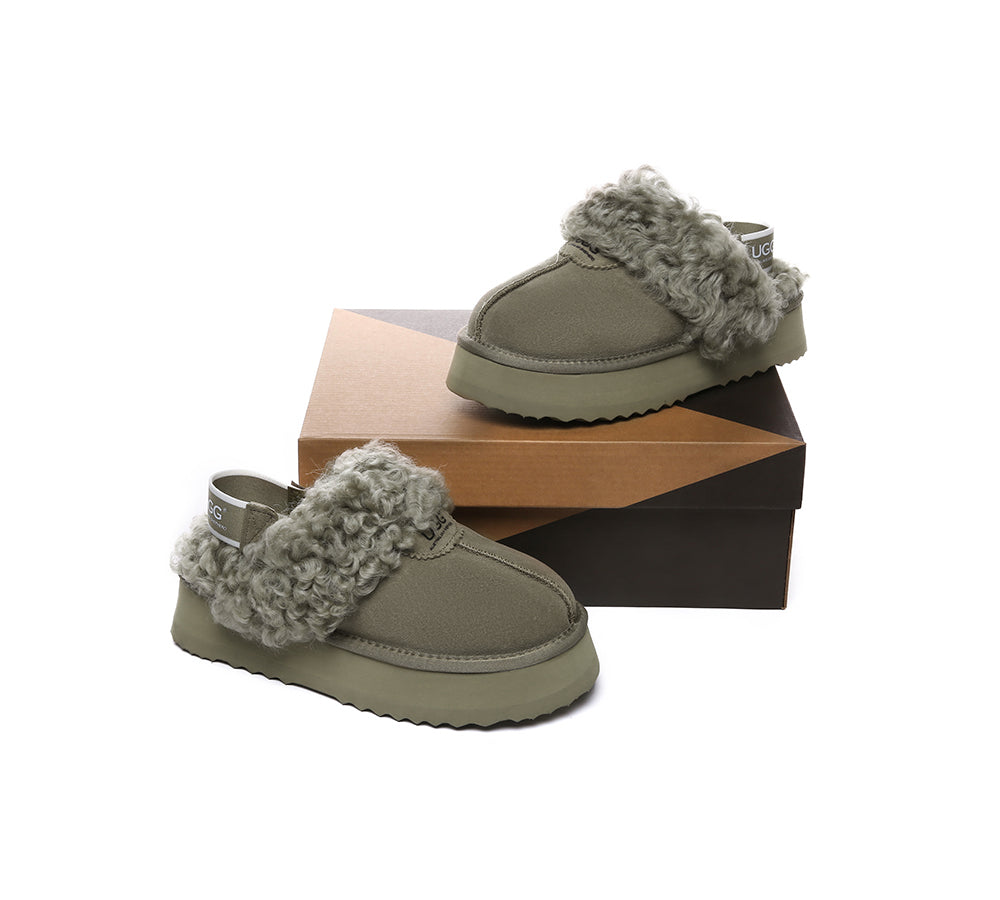 AUSTRALIAN SHEPHERD® 2-Way Style UGG Slippers Women Removable Strap Slingback Platform Waffle Curly