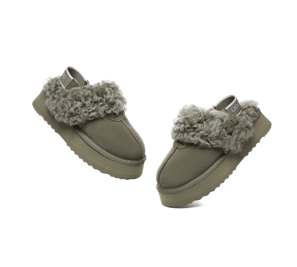 AUSTRALIAN SHEPHERD® 2-Way Style UGG Slippers Women Removable Strap Slingback Platform Waffle Curly
