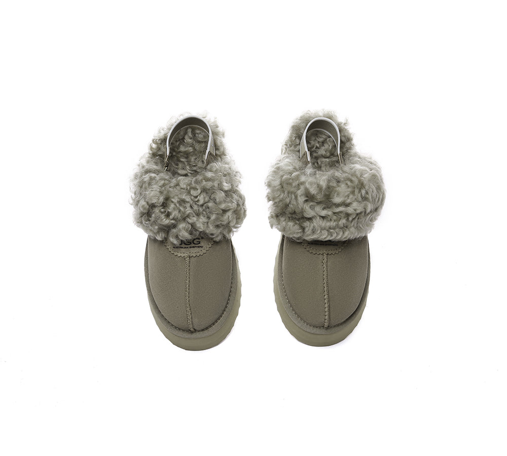 AUSTRALIAN SHEPHERD® 2-Way Style UGG Slippers Women Removable Strap Slingback Platform Waffle Curly