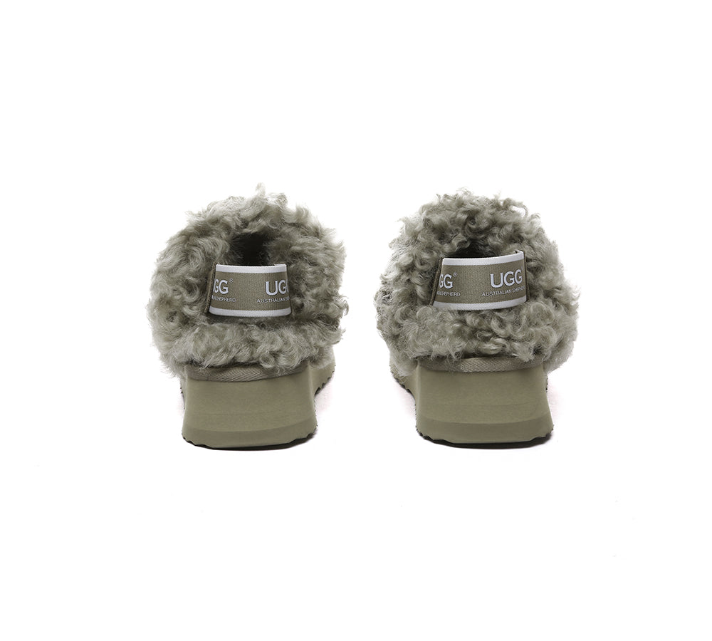 AUSTRALIAN SHEPHERD® 2-Way Style UGG Slippers Women Removable Strap Slingback Platform Waffle Curly