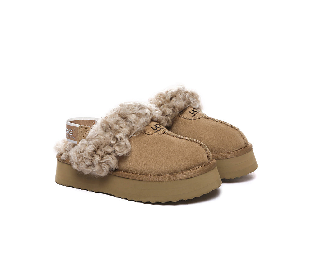 AUSTRALIAN SHEPHERD® 2-Way Style UGG Slippers Women Removable Strap Slingback Platform Waffle Curly