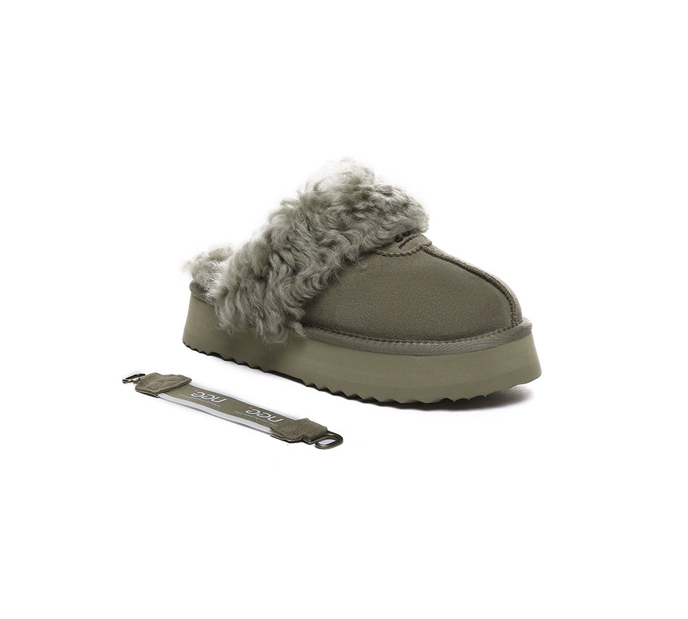 AUSTRALIAN SHEPHERD® 2-Way Style UGG Slippers Women Removable Strap Slingback Platform Waffle Curly