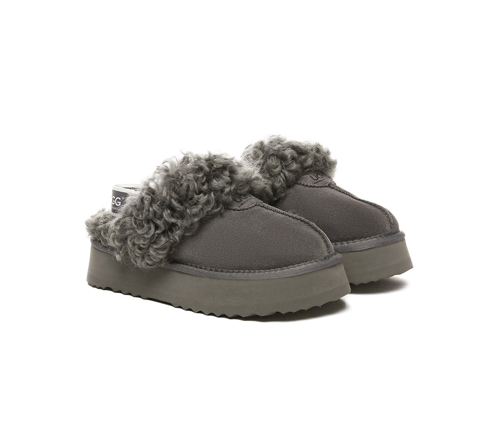 AUSTRALIAN SHEPHERD® 2-Way Style UGG Slippers Women Removable Strap Slingback Platform Waffle Curly