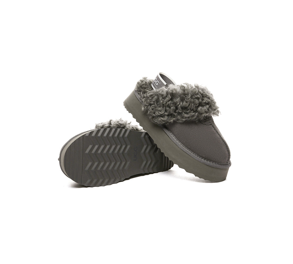 AUSTRALIAN SHEPHERD® 2-Way Style UGG Slippers Women Removable Strap Slingback Platform Waffle Curly