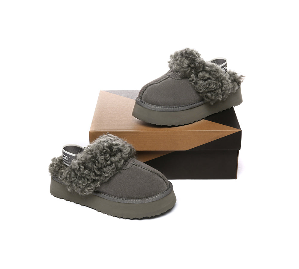 AUSTRALIAN SHEPHERD® 2-Way Style UGG Slippers Women Removable Strap Slingback Platform Waffle Curly