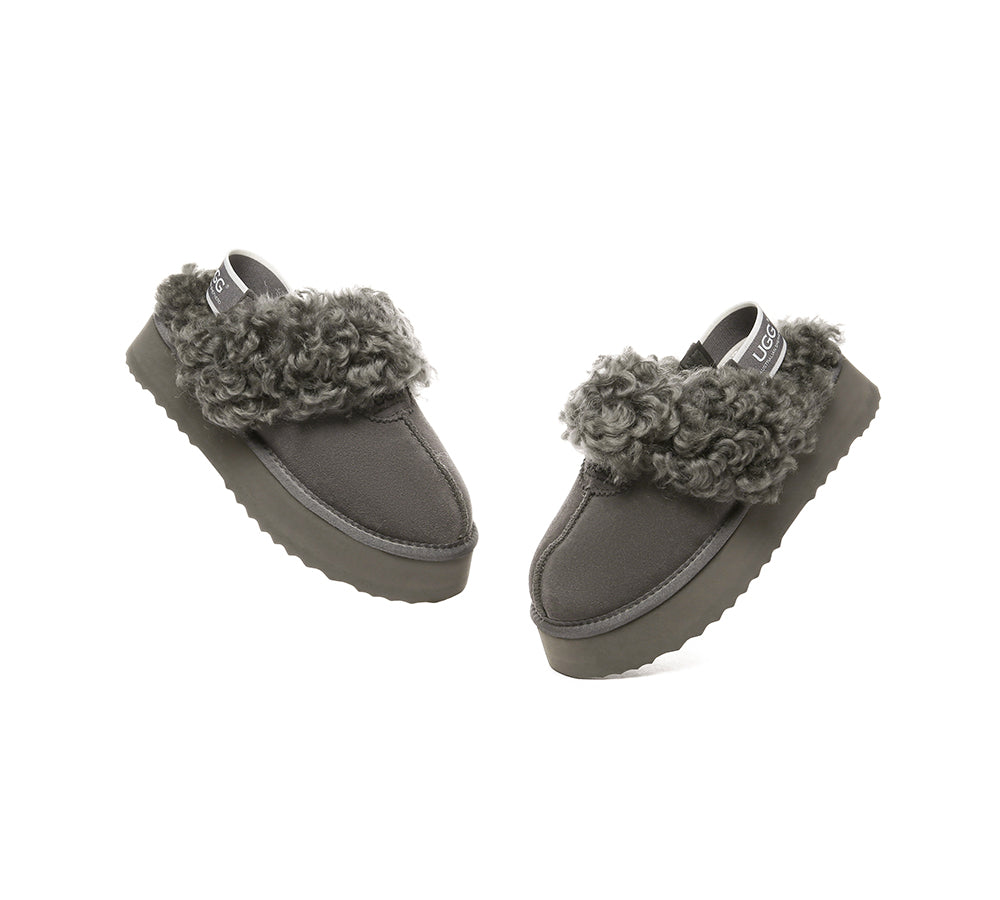 AUSTRALIAN SHEPHERD® 2-Way Style UGG Slippers Women Removable Strap Slingback Platform Waffle Curly