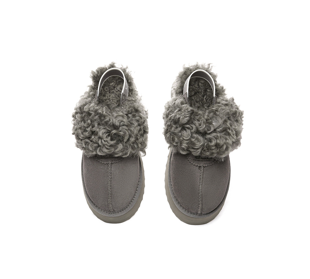AUSTRALIAN SHEPHERD® 2-Way Style UGG Slippers Women Removable Strap Slingback Platform Waffle Curly