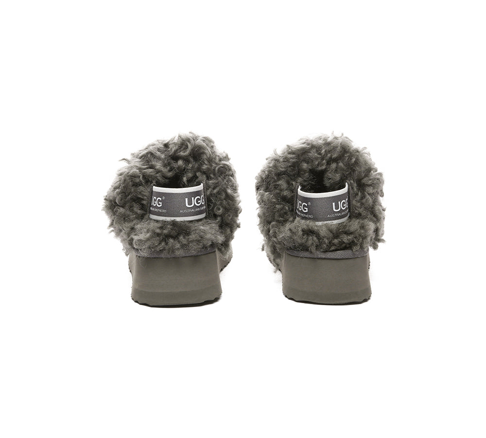 AUSTRALIAN SHEPHERD® 2-Way Style UGG Slippers Women Removable Strap Slingback Platform Waffle Curly