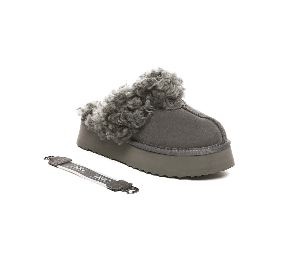 AUSTRALIAN SHEPHERD® 2-Way Style UGG Slippers Women Removable Strap Slingback Platform Waffle Curly