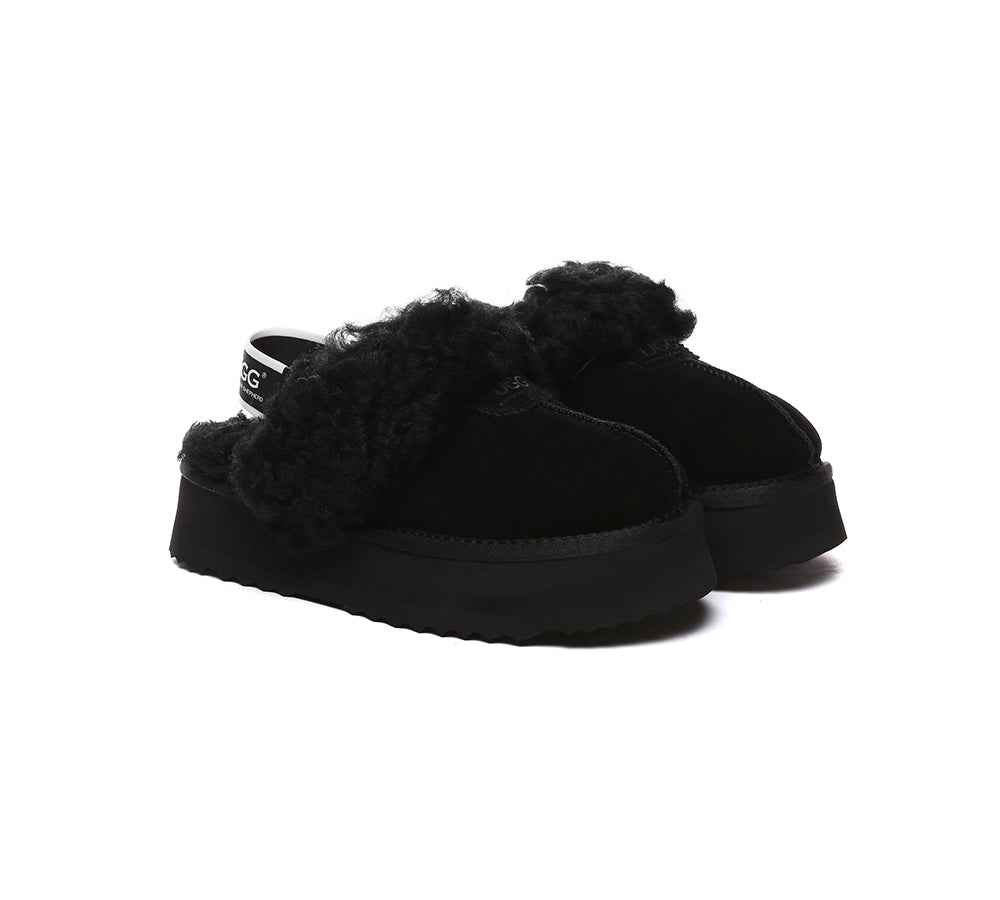 AUSTRALIAN SHEPHERD® 2-Way Style UGG Slippers Women Removable Strap Slingback Platform Waffle Curly