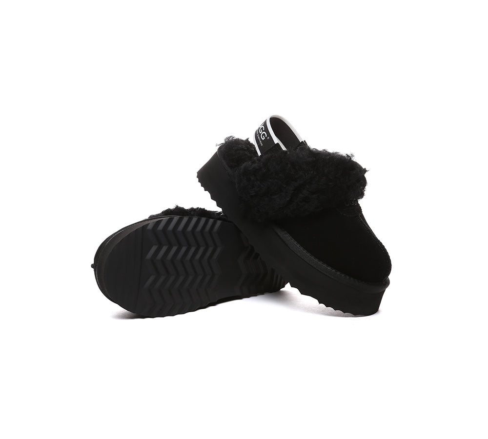 AUSTRALIAN SHEPHERD® 2-Way Style UGG Slippers Women Removable Strap Slingback Platform Waffle Curly