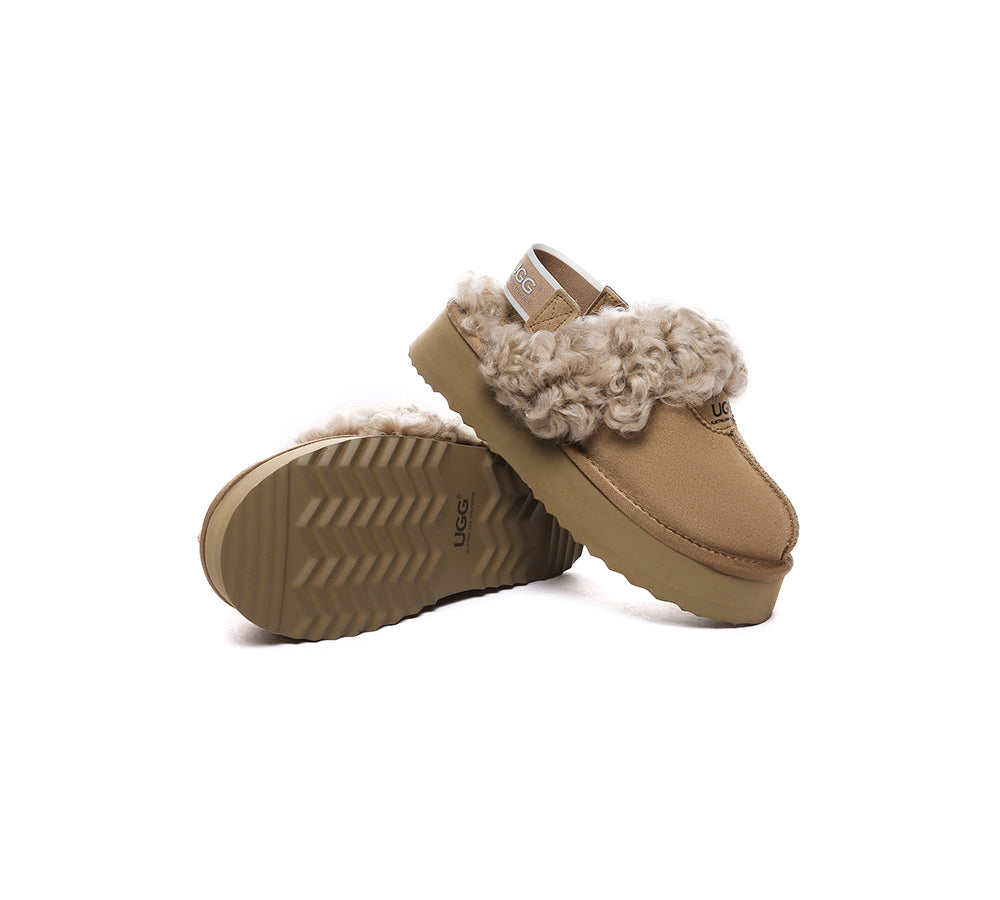 AUSTRALIAN SHEPHERD® 2-Way Style UGG Slippers Women Removable Strap Slingback Platform Waffle Curly