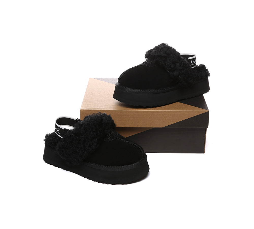 AUSTRALIAN SHEPHERD® 2-Way Style UGG Slippers Women Removable Strap Slingback Platform Waffle Curly