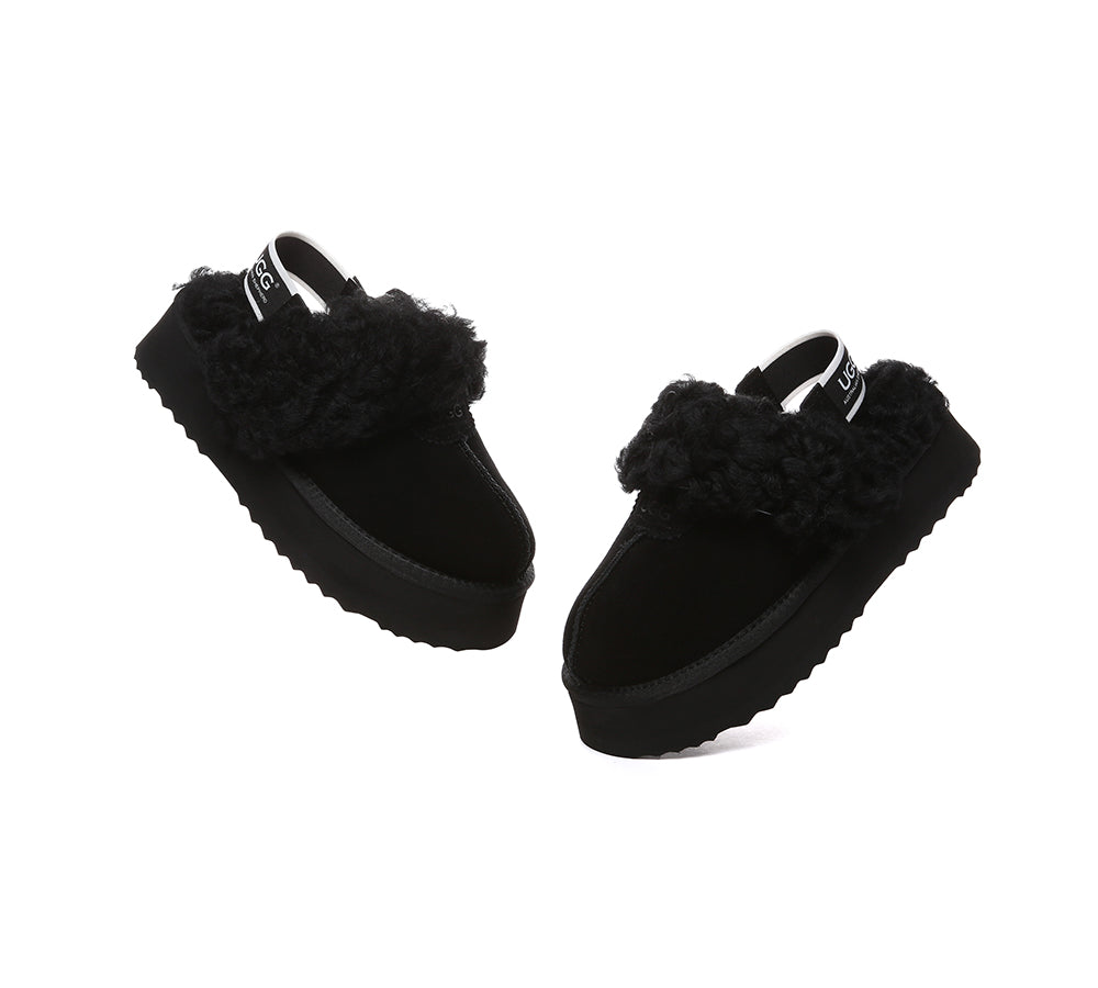 AUSTRALIAN SHEPHERD® 2-Way Style UGG Slippers Women Removable Strap Slingback Platform Waffle Curly