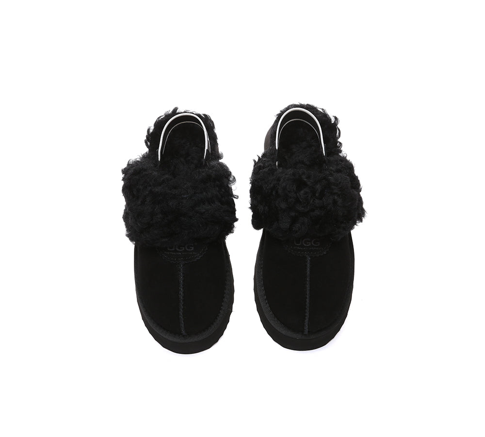 AUSTRALIAN SHEPHERD® 2-Way Style UGG Slippers Women Removable Strap Slingback Platform Waffle Curly