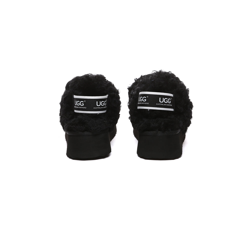 AUSTRALIAN SHEPHERD® 2-Way Style UGG Slippers Women Removable Strap Slingback Platform Waffle Curly