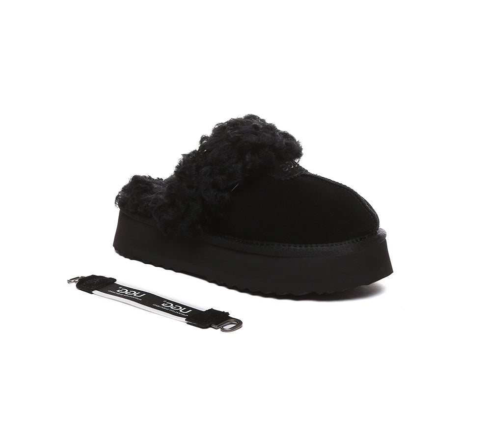 AUSTRALIAN SHEPHERD® 2-Way Style UGG Slippers Women Removable Strap Slingback Platform Waffle Curly