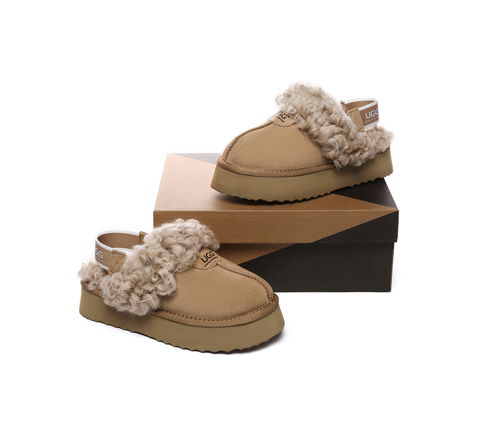 AUSTRALIAN SHEPHERD® 2-Way Style UGG Slippers Women Removable Strap Slingback Platform Waffle Curly