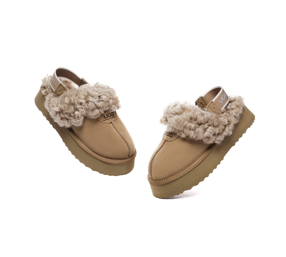 AUSTRALIAN SHEPHERD® 2-Way Style UGG Slippers Women Removable Strap Slingback Platform Waffle Curly