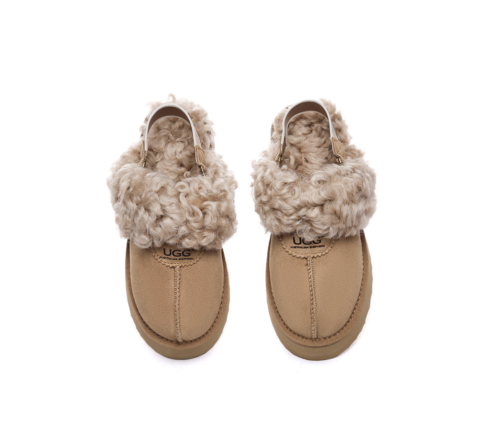 AUSTRALIAN SHEPHERD® 2-Way Style UGG Slippers Women Removable Strap Slingback Platform Waffle Curly