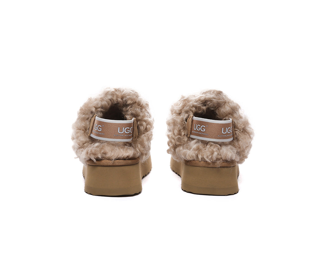 AUSTRALIAN SHEPHERD® 2-Way Style UGG Slippers Women Removable Strap Slingback Platform Waffle Curly