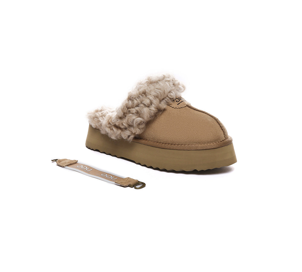 AUSTRALIAN SHEPHERD® 2-Way Style UGG Slippers Women Removable Strap Slingback Platform Waffle Curly